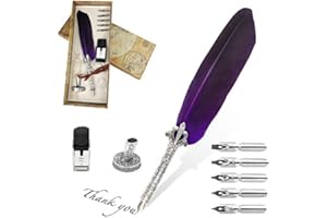 AOMAYLL Stylo Dip à Plume, Plume d'oie à Encre, Set de Calligraphie Vintage avec avec 5 Plumes de Rechange, Encre, Porte-stylo (violet)