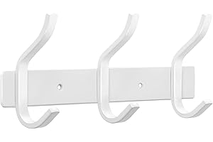 YUNISS Wieszak na ubrania, listwa z haczykami, stal nierdzewna, 3 haczyki, listwa garderobiana do sypialni, łazienki (biały, 3 haczyki)