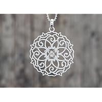 Halskette Mandala 925 Echt Silber Halskette Anhänger Schmuck Filigran Amulett 