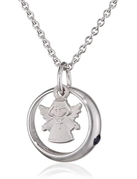 XAANA Kinder-Kette mit Anhänger 925 Silber rhodiniert Synthetik Saphir blau Brillantschliff 38 cm - AMZ0384