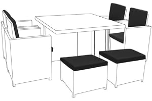 SLUMBER HOME 12pc Replacement Cushion Set for 8-Seater Rattan Garden Furniture Dining Cube - Waterproof Comfortable Outdoor Cushions for Patio Garden, & Balcony Furniture Easy to Clean Stylish Design (Black)