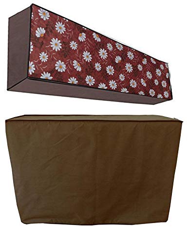 Stylista ac Cover Set of Indoor and Outdoor Unit for 1 ton Capacity Floral Pattern Red