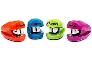 Rexel Buddy Mini Cucitrice, Fino a 10 Fogli, Dimensioni Ridotte, Include Punti Metallici, Colori Assortiti, 2100150, 1 Unità