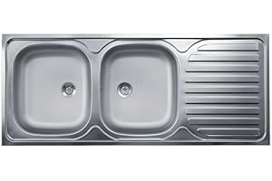 IPERBRIKO Lavello Cucina Due Vasche Con Gocciolatoio A Destra Acciaio Satinato 50x120 Cm da Appoggio