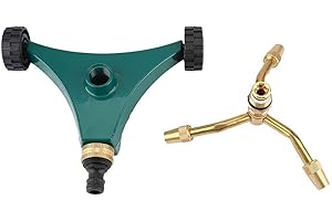 JEFFERGARDEN Garden Copper Automatic Rotate Lawn Water Sprinkler Irrigation System Adjustable Three Arms Durable 360° Rotating Garden Yard Tool