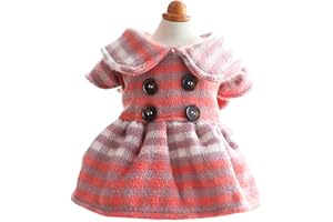 BUSHIKO Cute Red Striped Winter Warm Dress for Small Dogs Ruffeled Sleeves Coat Buttons Design Collar Dress for ShishTzu, Poodle (Size: XL, Chest: 50cm, Length: 40cm, Pet Weight: 6-8kg)