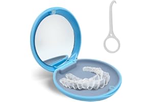 SWIRLCOLOR Caja Dentadura Postiza, Caja para Dentadura Parcial Portátil Caja Aparato Dental Vacíos con Espejo Caja de Almacenamiento de Ortodoncia con Herramienta de Extracción de Alineación (Azul)