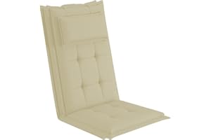 sunnypillow Lot de 2 Coussins de Chaise de Jardin Dossier Haut - 120 x 50 x 9 cm - Résistant UV, Impermeable, Extérieur - Cordons de retenue, Bande de réglage, Repose-tête Amovible - Ecru
