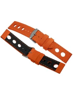 Davis B0323 - Armband Uhr Racing Leder Perforiert Orange 22mm Hochwertige Qualität