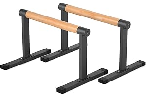 Bounabay 11.8" High Wooden Parallel Bar and Dip Bar with Thick Beech Handles, Push-up Bar, Rock-Free Fitness Equipment for Handstand, L-Sit, Gymnastics, Strength Training Home Gym,440lbs