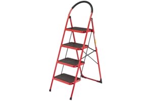 HER PRO QUALITY PRO TOOLS Escalera Plegable, Escalera 4 peldaños Plegable portatil y Resistente, hasta 150 kgs de Peso Maximo. Homologacion EN-131 Escalera Plegable de Acero con peldaños Antideslizantes (4 peldaños)