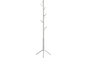 YMYNY Coat Rack Freestanding, Wooden Coat Racks with 8 Hooks, Adjustable Hall Tree for Entryway, Living Room, Hallway, Bedroom Coat Hanger for Hats, Clothes, Purse, Umbrella, White HCR001W