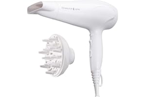 Remington Sèche-cheveux Ionique [Puissant & léger] Ionic Dry Blanc (2200 W, coiffage délicat en douceur & répartition uniforme de chaleur, 3 températures/ 2 vitesses, concentrateur, diffuseur) D3199