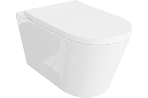 LAVITA Versoni WC suspendu avec système d'abaissement automatique et charnières en métal - Système de chasse d'eau suspendu sans bord Tornado 2.0 - Blanc brillant