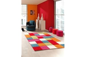TEPPICH-TRAUM Niños Alfombra de Juegos niños de la Alfombra Alfombra Karo patrón Multicolor Rojo Turquesa Verde Rosa Crema de Naranja Größe 80x150 cm