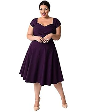 Oriention Damen festliche elegant Kleid 50er Plus Size Damen Knielang Retro V-Ausschnitt Höhe Taille Rockabilly...