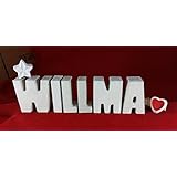 Beton, Steinguss Buchstaben 3 D Deko Schriftzug Namen WILLMA als Geschenk verpackt! Ein etwas ausgefallenes Geschenk zur Geburt, Taufe, Geburtstag oder auch zu anderen Anlässen.