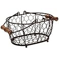 T&G Provence Wireware Small Oval Basket with Aged Wooden Handles, Rustic Brown, 20.4 x 14.5 x 10.5 cm