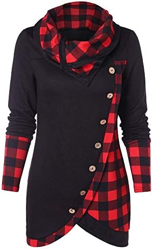Blouse Women Long Sleeve Plaid Turtleneck Tartan Tunic Sweatshirt Pullover Tops Ladies Outerwear Coats Hoodies Sweatshirts Jackets Clothing Dresses Skirts Tops T-Shirts Blouses