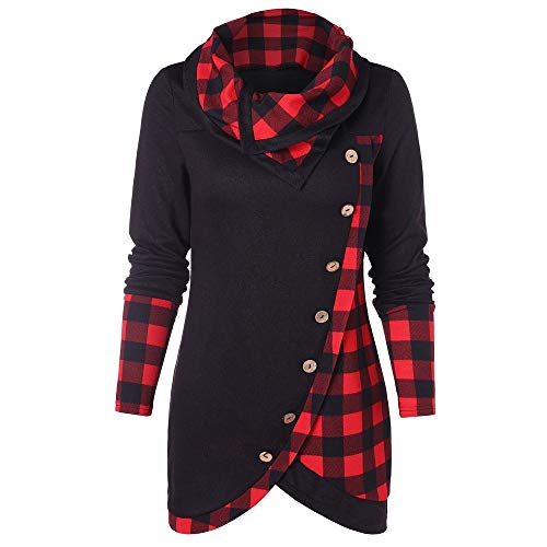 Blouse Women Long Sleeve Plaid Turtleneck Tartan Tunic Sweatshirt Pullover Tops Ladies Outerwear Coats Hoodies Sweatshirts Jackets Clothing Dresses Skirts Tops T-Shirts Blouses