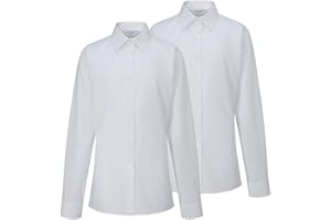 Trutex Basics 2 Pack Long Sleeve White School Blouses for Girls (3-16+ Yrs). Girls Slim Fit School Shirts, White Shirts for Girls, Easy Iron Girls School Blouses - Genuine School Uniform