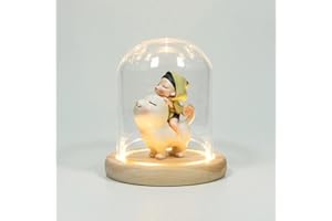 Nynelly 9x12cm Cloche en Verre Décorative avec Base de lumières LED Bois Naturel, Ornement de Cloche en Verre