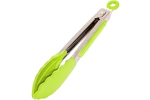 MLL PRODUCTS Pinzas Silicona Freidora De Aire Air Fryer - Pinzas Cocina - Pinzas Barbacoa - Pinzas Comida de Acero Inoxidable y Punta de Silicona de Grado Alimenticio sin BPA. (21cm, Verde)