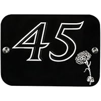 Haus Zeichen Zahl Plakette Nach Maß mit Emblem - Roter Gartennelke | 6 Designs | 12 Farben