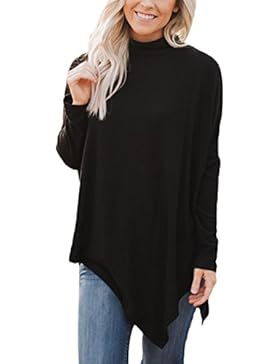 Aleumdr Damen Casual Pullover Rollkragen Fledermausärmel Asymmetrisch Oberteil Locker Langarmshirts Sweater