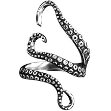 Anillo retro de titaÃ±o y acero en forma de tentÃ¡culos de pulpo. Anillo de tamaÃ±o ajustable para hombres y mujeres. Uso decorativo