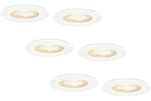 HOFTRONIC - 6x Nola Foco Empotrable - Blanco - IP65 impermeable - Plano profundidad 49mm - Regulable 5 Watt - 2700K Blanco Cálido - Ø 53mm - foco de techo para exterior, baño, salón y cocina