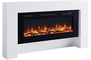 FLAMME Carmaux 63" / 161cm Freestanding Electric Fireplace Suite, 3 Flame Colours, 2000W Heater, Log set or Crystal Fuel Bed with Remote Control White