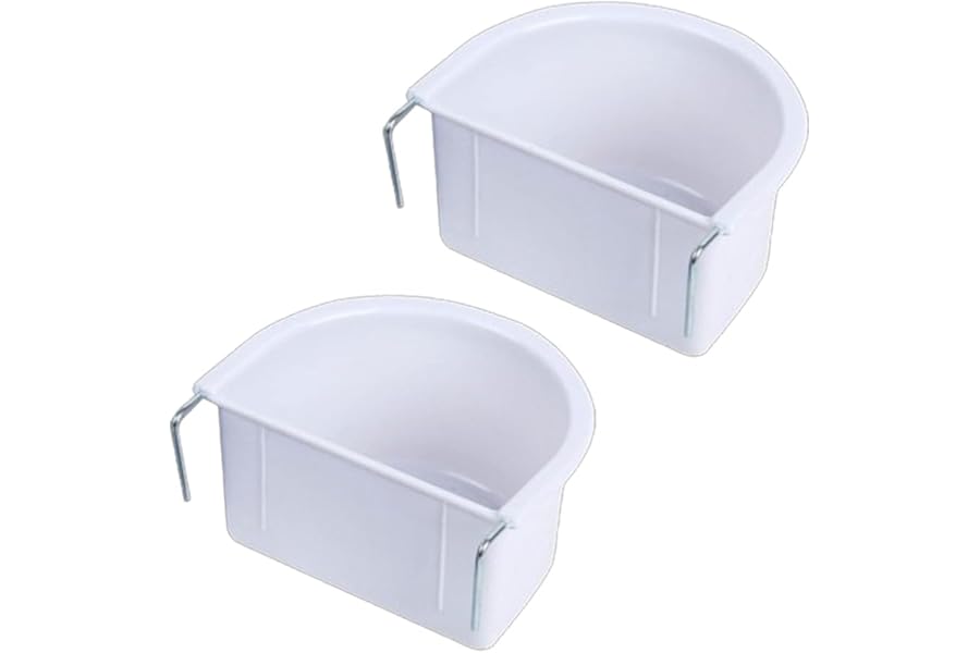 JAMAKALA 2Pcs Bird Feeding Dish D-shaped Plastic Bird Food Bowl with Hook Hanging Cage Feeder Cups for Parakeet Parrot Conure Cockatiel