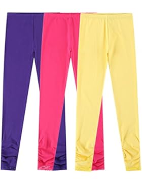 Bienzoe Mädchen Strick Baumwolle Stretch Schuluniform Spitze Antistatische Legging 3 Packung