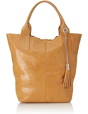 CTM Damen Schultertasche mit Griffen Semi-gloss, 39x36x20cm, 100% echtes Leder Made in Italy