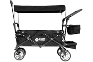 FINOOS Chariot de Transport Pliable avec Toit | Charrette à Bras | Chariot à roulettes | Remorque de Transport | 2 Poches en Mesh et Une Poche extérieure fournies | Pliable (Noir)