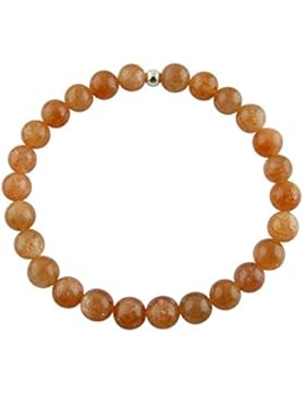 Sunsara Traumsteinshop Edelstein Armband - Sonnenstein 7 mm Kugelperlen und echt 925er Silberkugel 8627