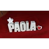 Beton, Steinguss Buchstaben 3 D Deko Schriftzug Namen PAOLA als Geschenk verpackt! Ein ausgefallenes Geschenk zur Geburt, Taufe, Geburtstag oder auch zu anderen Anlässen.