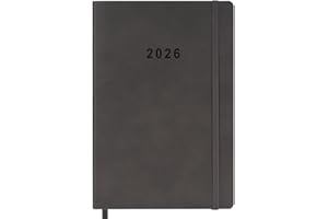 newestor Diary 2026 Week to View with Monthly Pages, Vegan Leather & Band Closure, A5, Grey