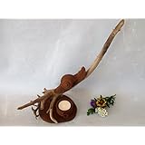 Teelicht-Halter, Treibholz Skulptur, Keramik Figur in Rost Optik, abstrakte Statue mit Schwemmholz und Ton mit Rost Effekt veredelt, ca. 33 x 27 cm, Unikat Designer-Stück