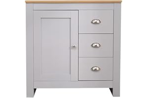 Homeke Modern Storage Cabinet Cupboard with Doors and Drawers Wooden Sideboard for Hallway, Kitchen,Living Room (grey and oak)