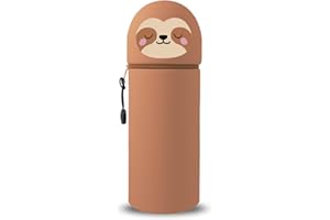 GDFJBG 2-in-1 Silikon Federmäppchen -Kawaii,Tischstifthalter Federtasche Tischstifthalter, Reißverschluss, Silikon, Stiftetasche Buntstifte Marker, Mäppchen Tiere (Faultier)