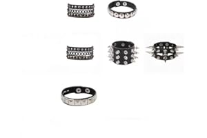 YNR Lot de 6 bracelets en cuir noir punk rock, bracelets gothiques des années 80 à pointes cloutées, style punk rock vintage pour homme et femme, accessoires steampunk des années 80