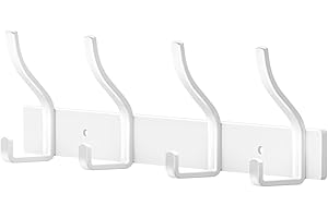 MEIJO Coat Hooks Wall Mounted Stainless Steel, White Coat Rack Wall Mounted with 4 Hooks Heavy Duty Coat Hooks for Door, Bathroom, Bedroom, Kitchen (White, 4 Hooks)