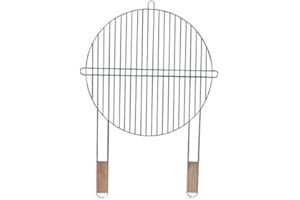 4U-ONLINEHANDEL Grille de barbecue ronde de 46 cm avec 2 poignées en bois en acier chromé Grille de rechange
