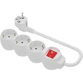 SIMON &ndash; Multiple Base, Flat Socket Strip, 3 16 A Sockets, Thief with Ground Socket and On/Off Switch, 1.5 Metre Cable, White