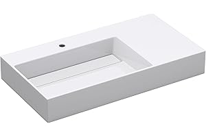 doporro Lavabo de diseño 90x48x13cm Colossum12-izquierdo en blanco de mármol fundido | apto como lavabo sobre encimera y lavabo suspendido