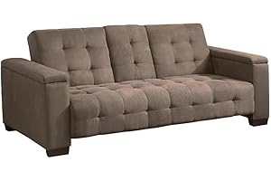 Vente-unique - Divano letto clic clac a 3 posti in Tessuto microfibra Marrone con ripiano centrale reclinabile - DEVONSHIRE