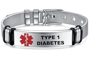 MEDICAL ID ME Medical Alert Identification Bracelets, Silver Stainless Steel, Adjustable Diabetes Epilepsy Blood Thinner