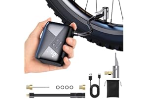 EUARY Tiny Bike Pump,Mini Bike Pump with Pressure Gauge Portable Electric Bike Pump 150PSI Rechargeable Type C Mini Bike Pumps for Electric Bike, Mountain Bike, City and Road Bike